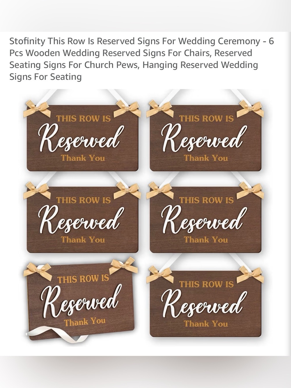 Wedding Pew Reserved Signs